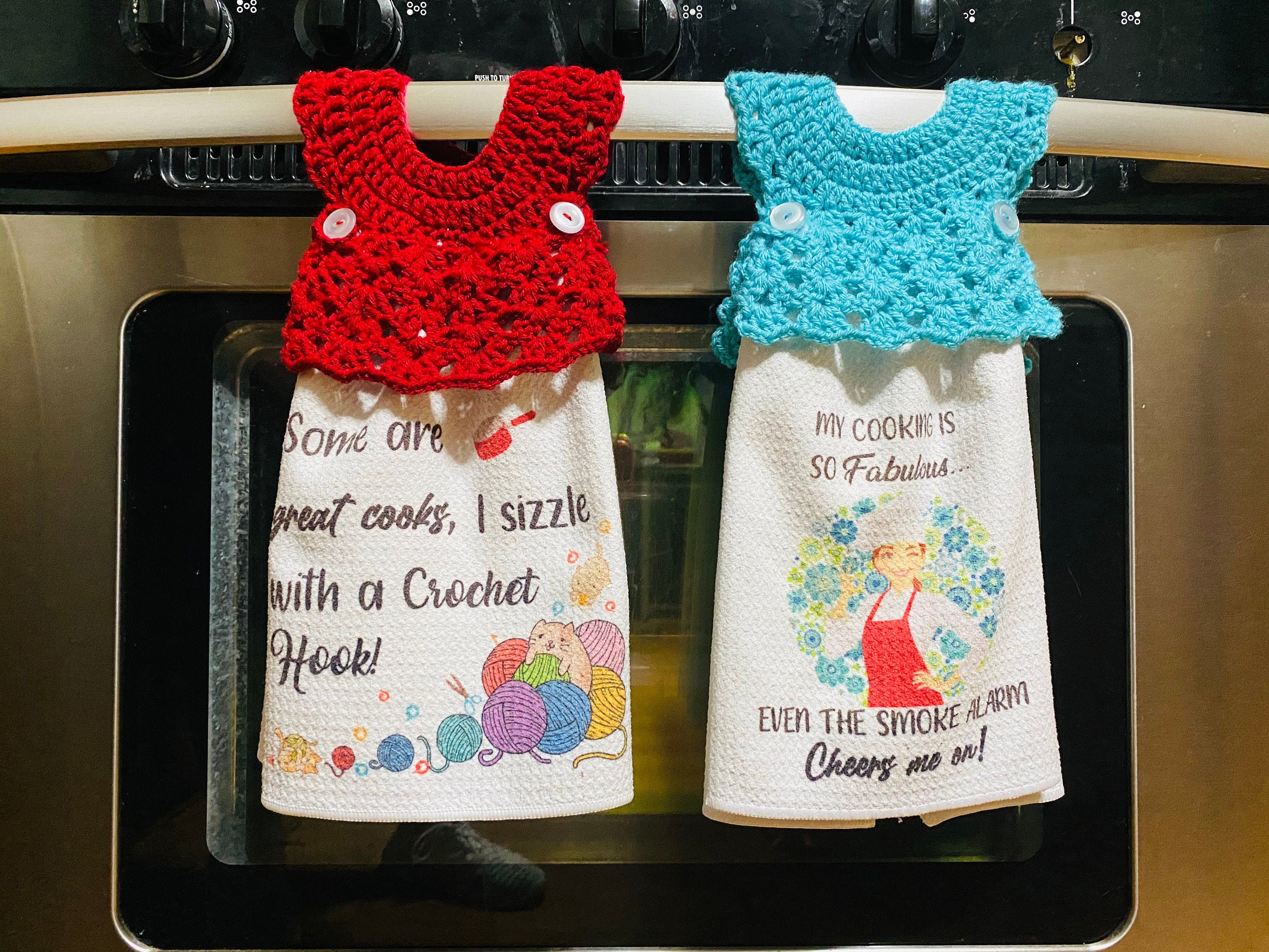 SEWING DISH TOWEL TOPPERS. THAT DRESS♥️ 