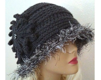 Elegant Textured Gray Crochet Hat CROCHET PATTERN ONLY