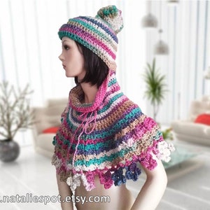 INSTANT DOWNLOAD Capelet Beanie Flower Edging with Pom Pom - Crochet Pattern
