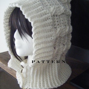 INSTANT DOWNLOAD Cables Crochet Hood or Scoodie Hat Scarf - Pattern