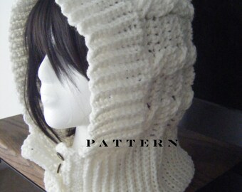 INSTANT DOWNLOAD Cables Crochet Hood or Scoodie Hat Scarf - Pattern