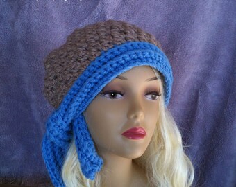 INSTANT DOWNLOAD - PDF Crochet Hat Pattern Blue and Taupe Style Cloche