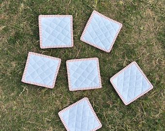 Quilted Fabric Coasters, Set of 6 Handmade Cotton Drink Mats