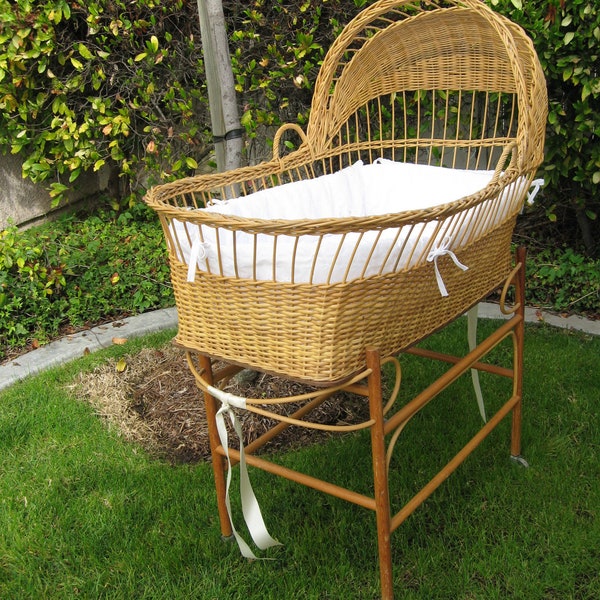 RESERVED for TARA - Vintage Antique Style Baby Bassinet - Natural Wicker - with padding