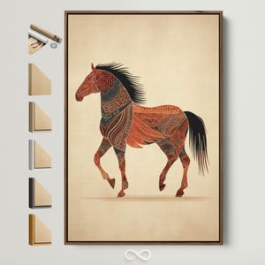 Horse Art Print - Beige Canvas Art, Equestrian Decor, Boho Animal Wall Art for Living Room, Farmhouse Style Gift Idea