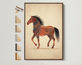 Horse Art Print - Beige Canvas Art, Equestrian Decor, Boho Animal Wall Art for Living Room, Farmhouse Style Gift Idea