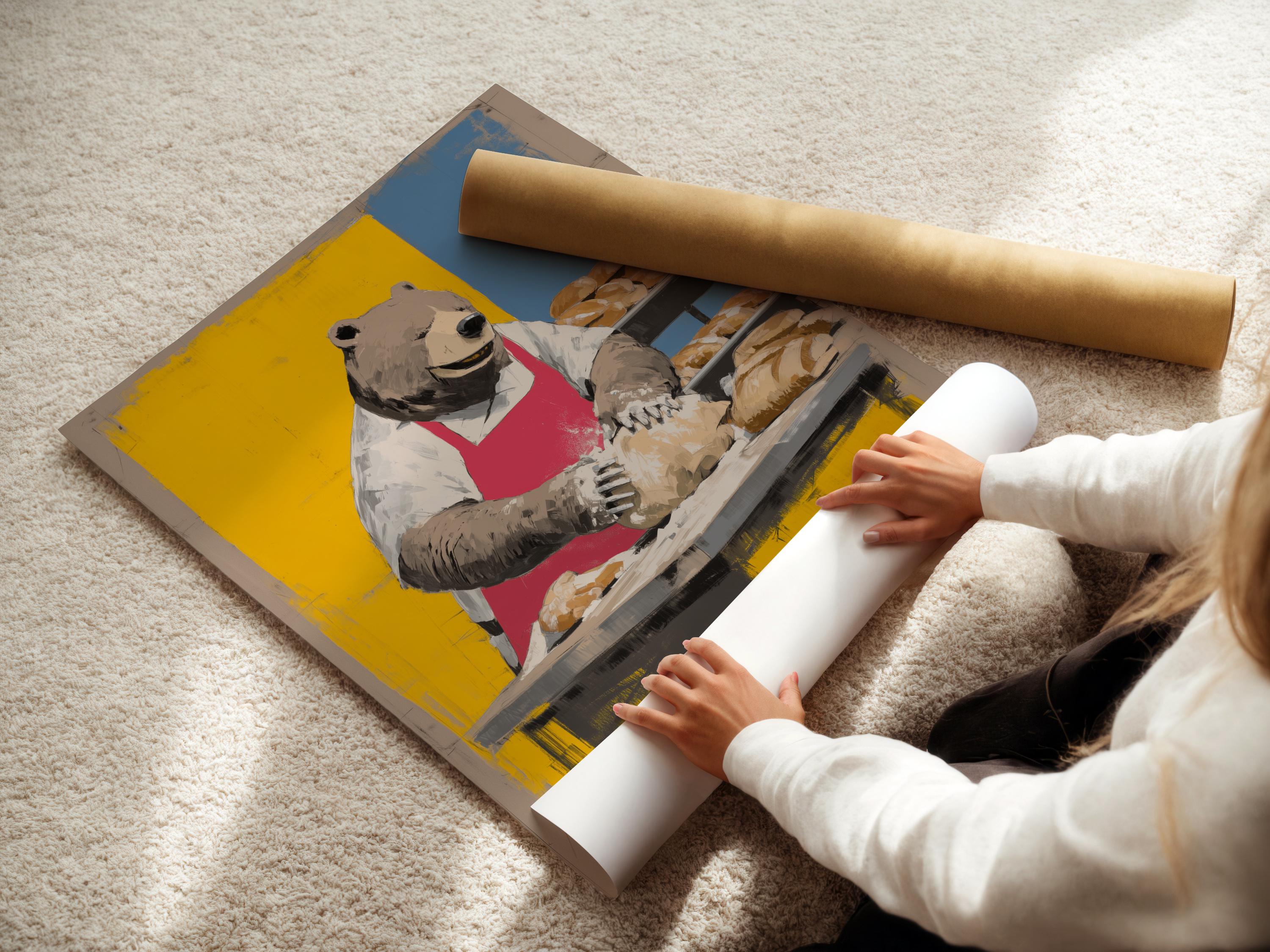 Bear chef artwork shown framed on a wall with alternate frame styles nearby