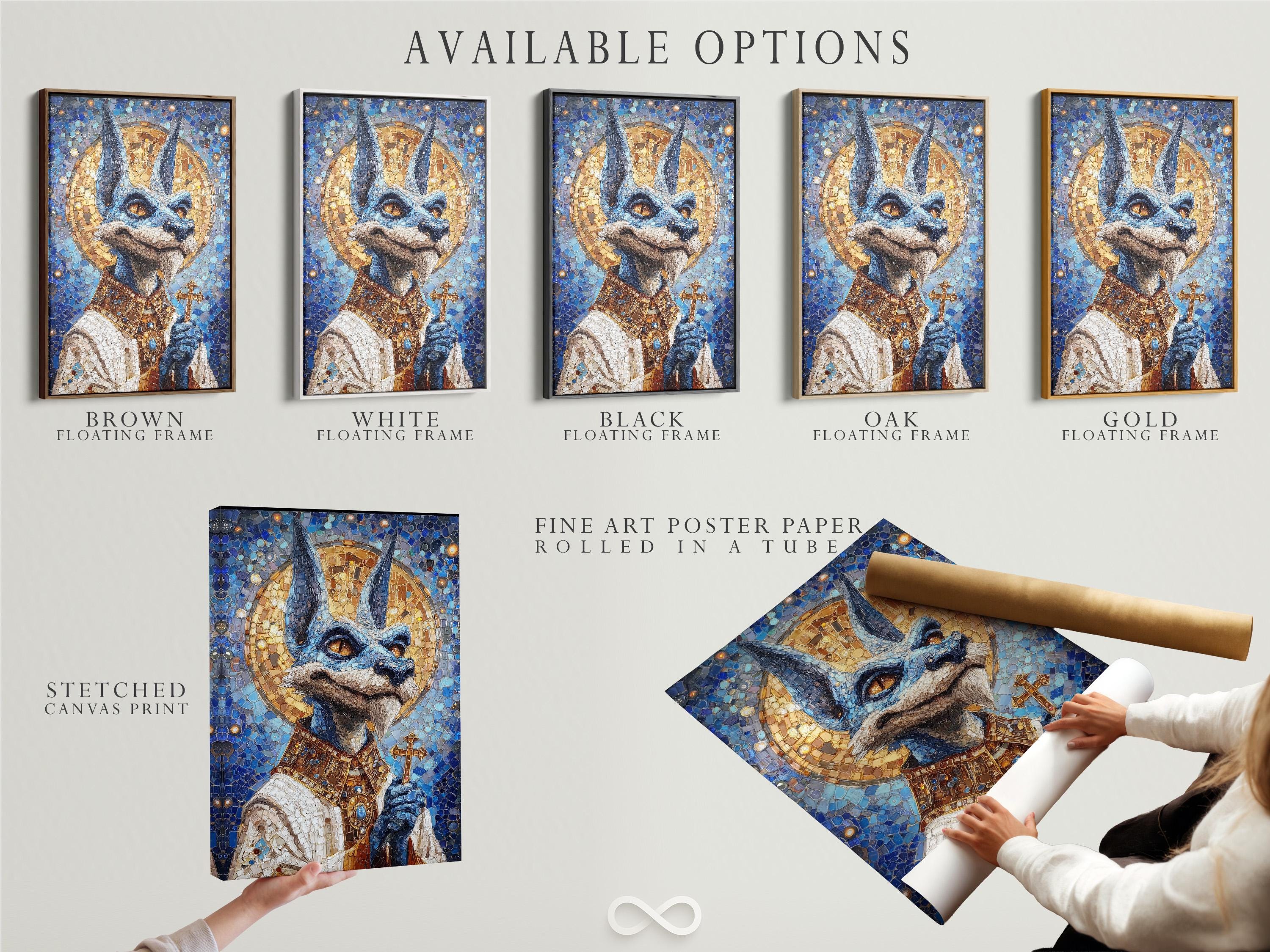 Blue and gold mosaic jackal figure with sparkling highlights detail view
