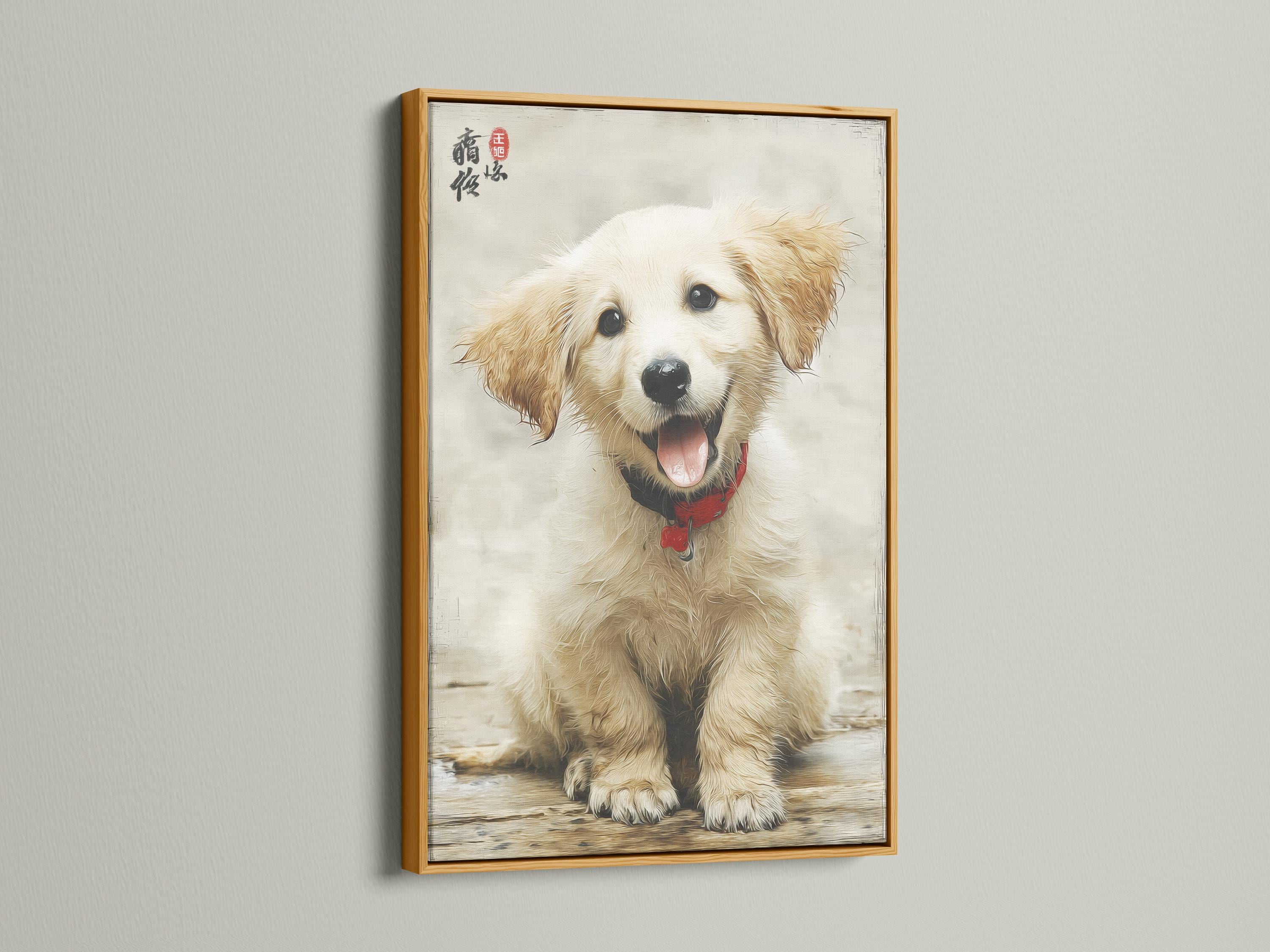 Golden retriever puppy portrait in cream and warm brown with a red bandana detail view