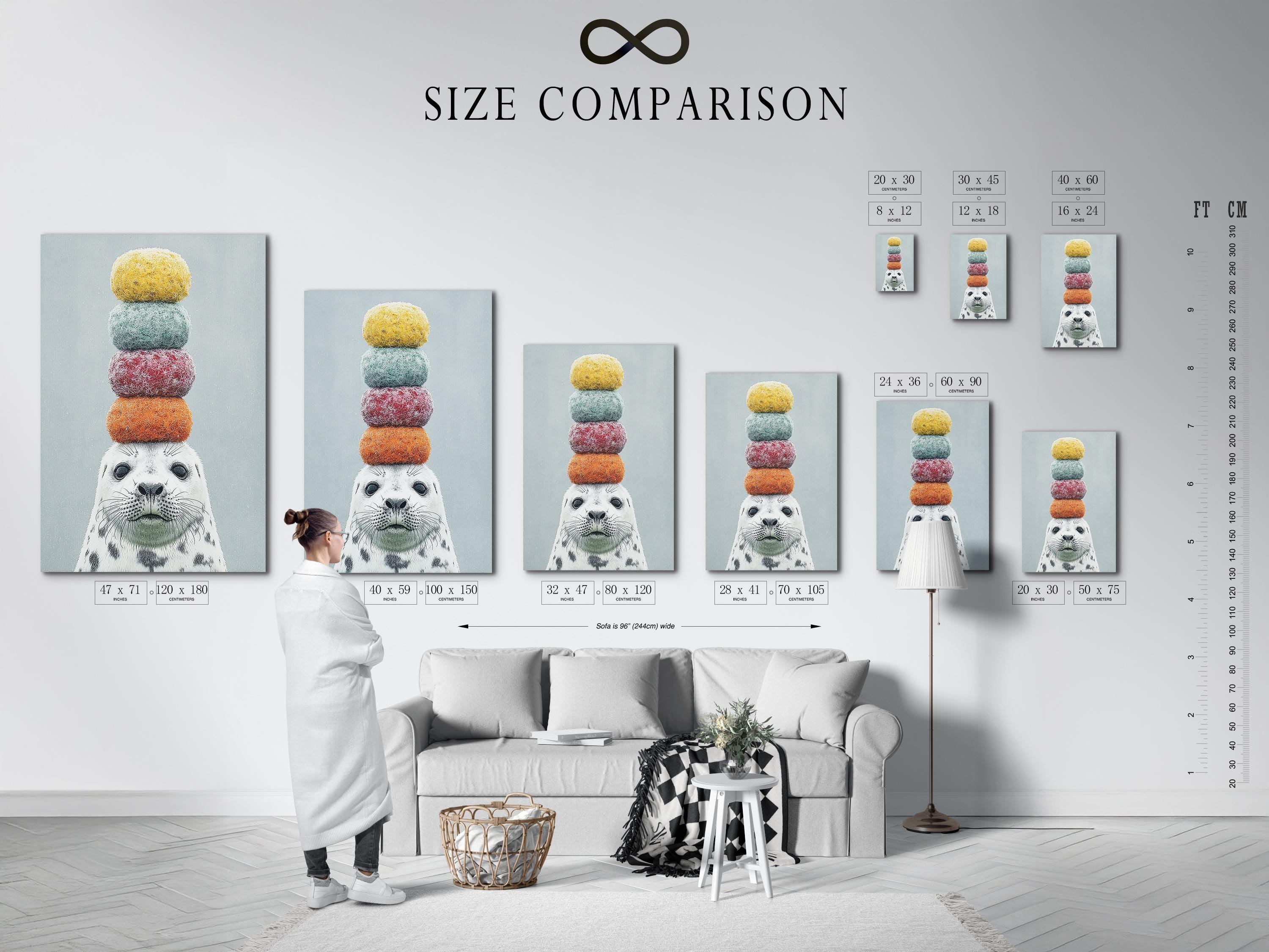 Seal wall art mockup with stacked pastel pom-pom balls