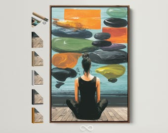 Abstract Meditation Canvas Print - Yoga Woman Wall Art, Peaceful Home Decor, Earth Tone Zen Artwork, Spiritual Gift Modern Living Room Decor