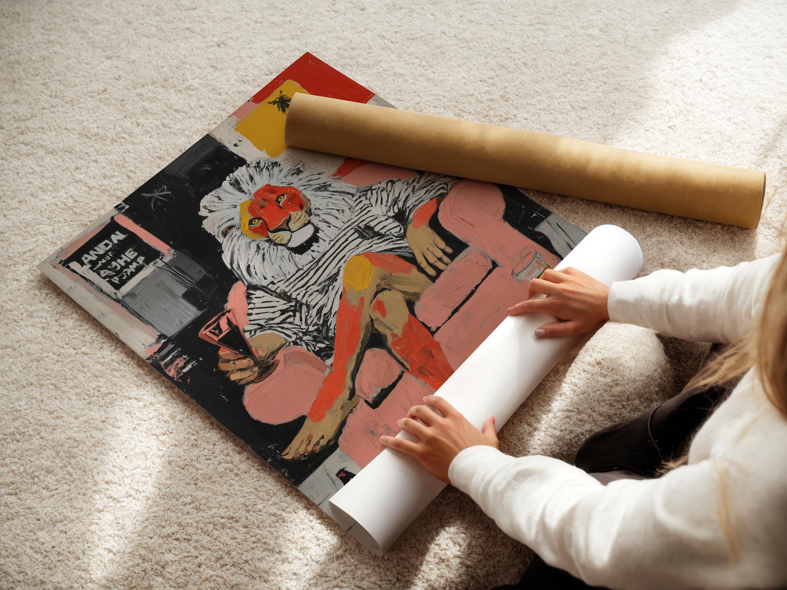 Lion pop-art wall art mockup in a room