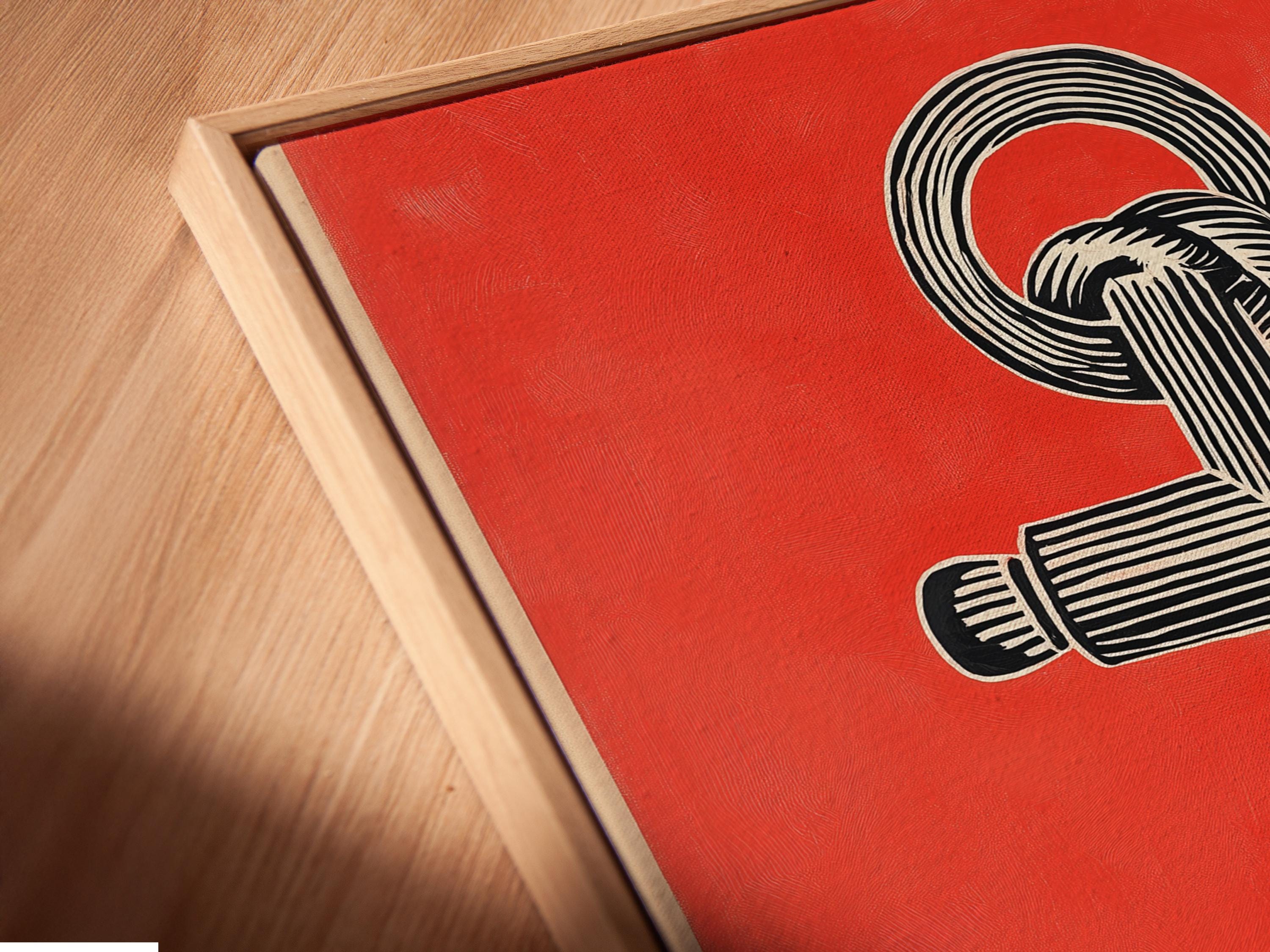 Coral red anchor illustration with black and cream rope-like stripes and ring details detail view