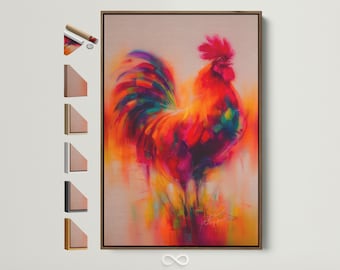 Colorful Rooster Canvas Print - Vibrant Farm Animal Wall Art, Contemporary Farmhouse Kitchen Decor, Country Art