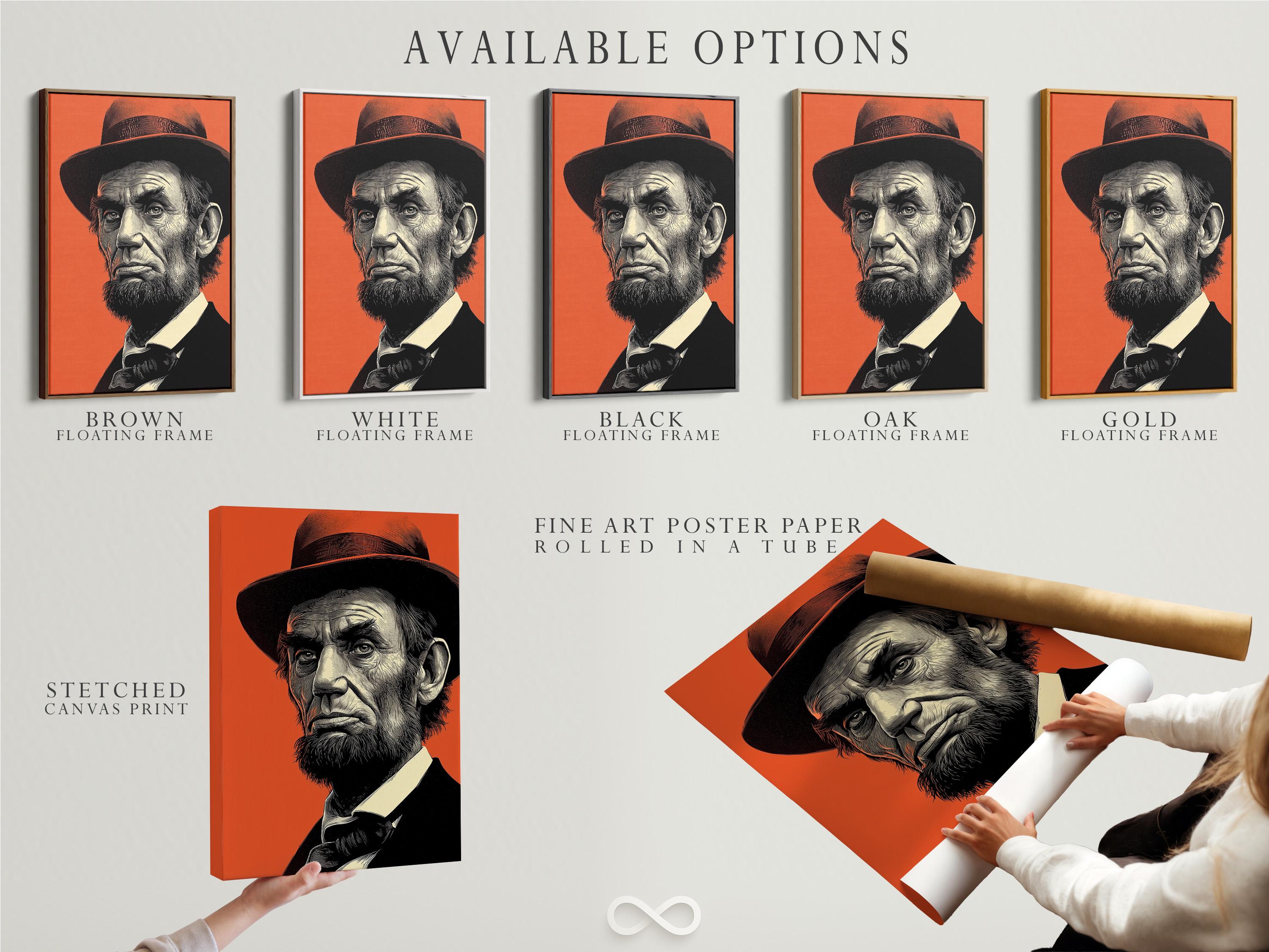 Mockup showing an orange and black engraved portrait artwork on a wall