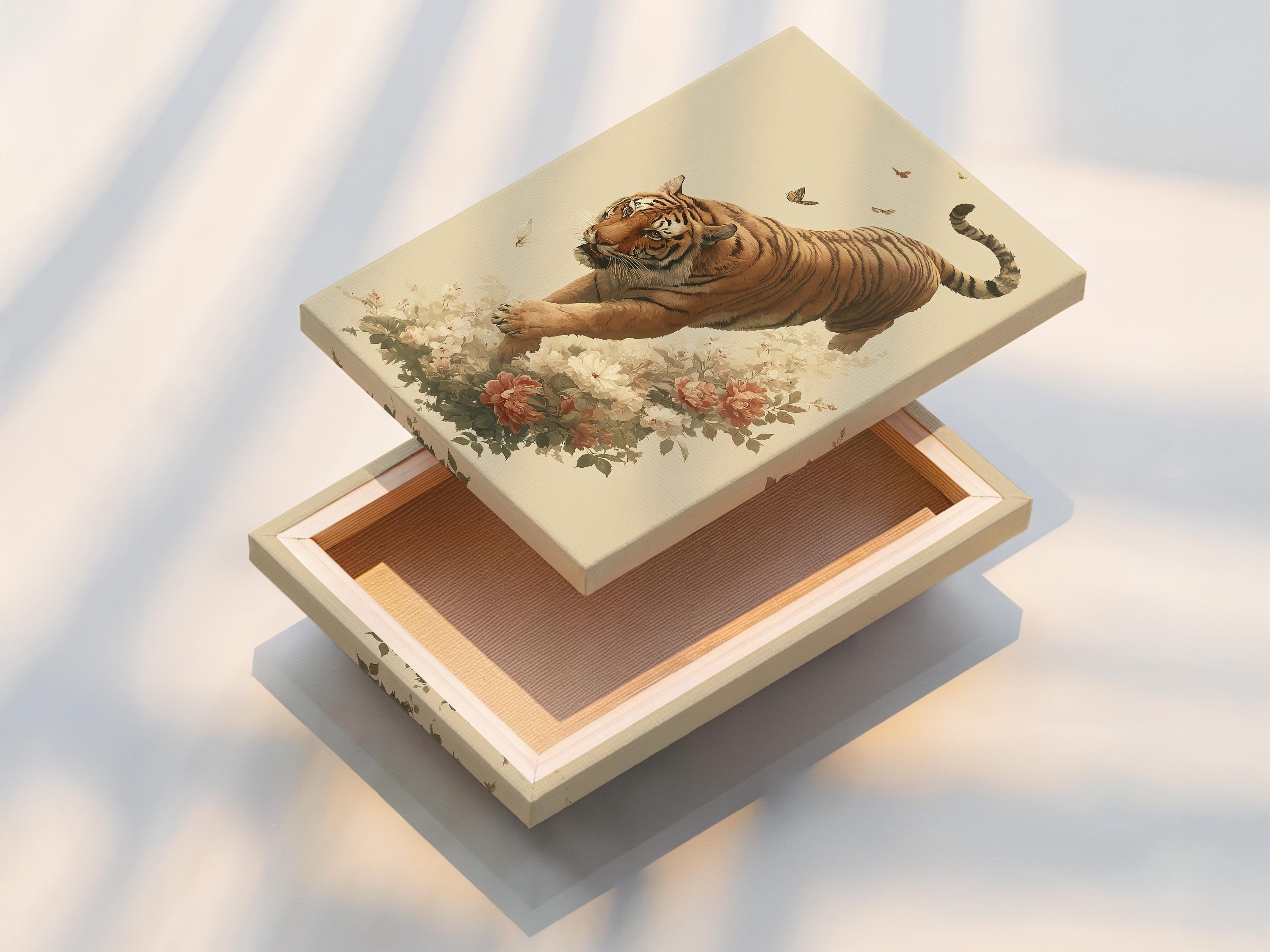 Framed tiger and flowers botanical artwork mockup