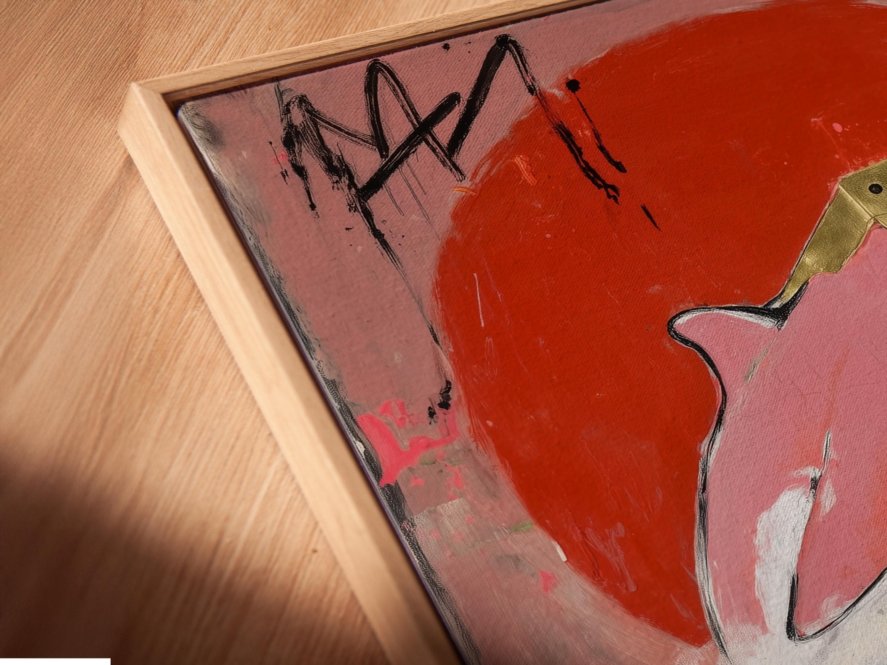 A stylised pink dolphin in pop-art style is shown diving through a graffiti-like backdrop with bold rainbow accents and drips detail view