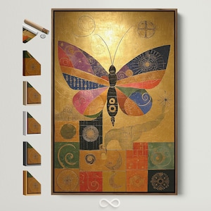 Butterfly Canvas Art - Gold Abstract Wall Decor, Colorful Insect Artwork, Geometric Print for Living Room, Boho Home Style