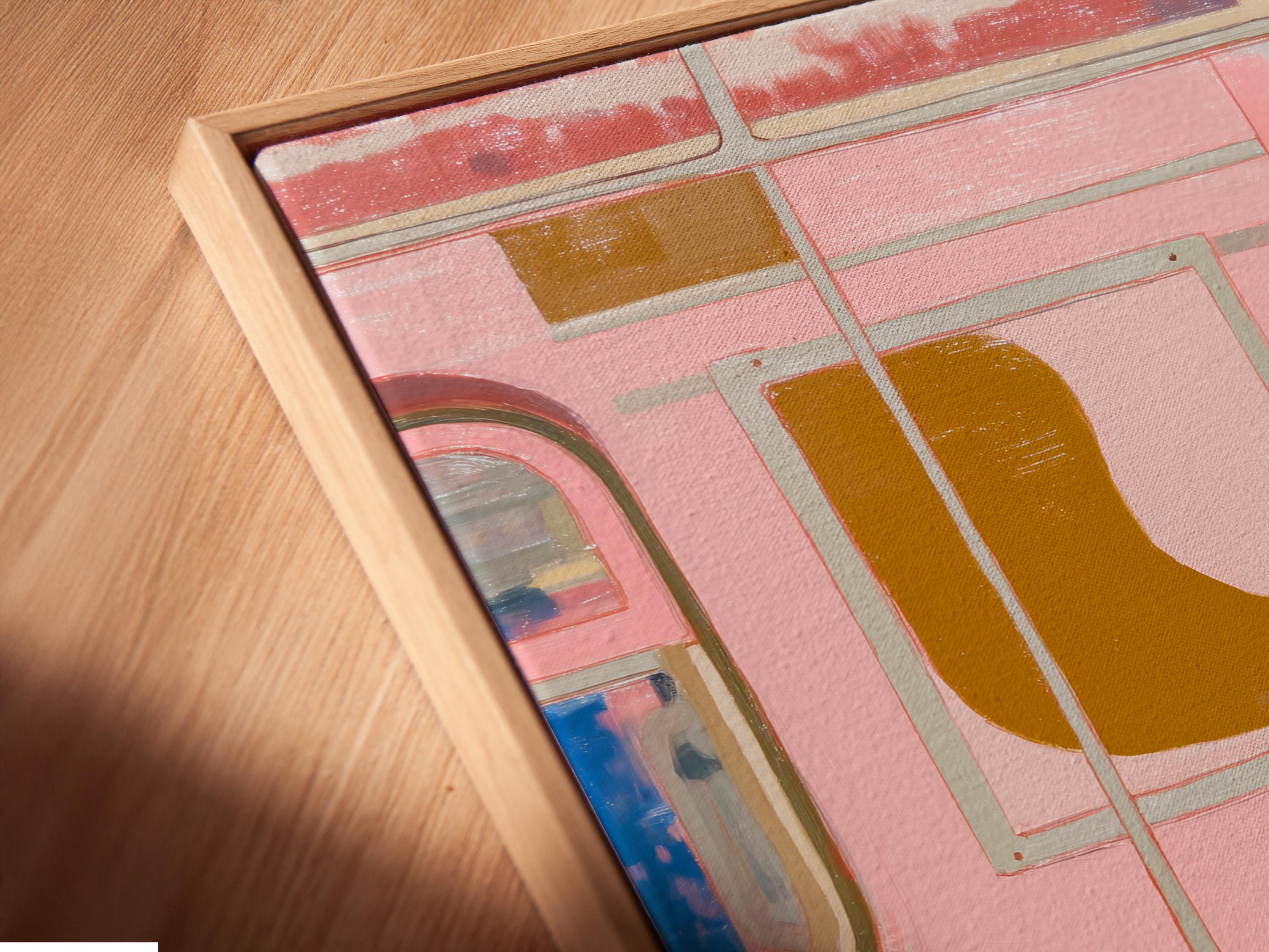 Room mockup showing framed urban subway artwork and colour swatch thumbnails