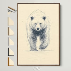 Bär Kunstdruck - Minimalistische Wildtier-Skizze, Vintage Tierzeichnung für Arbeitszimmer-Wanddekoration