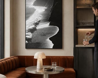 Abstract Coastal Canvas Art - Black & White Seascape Wall Print, Modern Beach Home Decor, Minimalist Living Room, Office, Man Cave Art