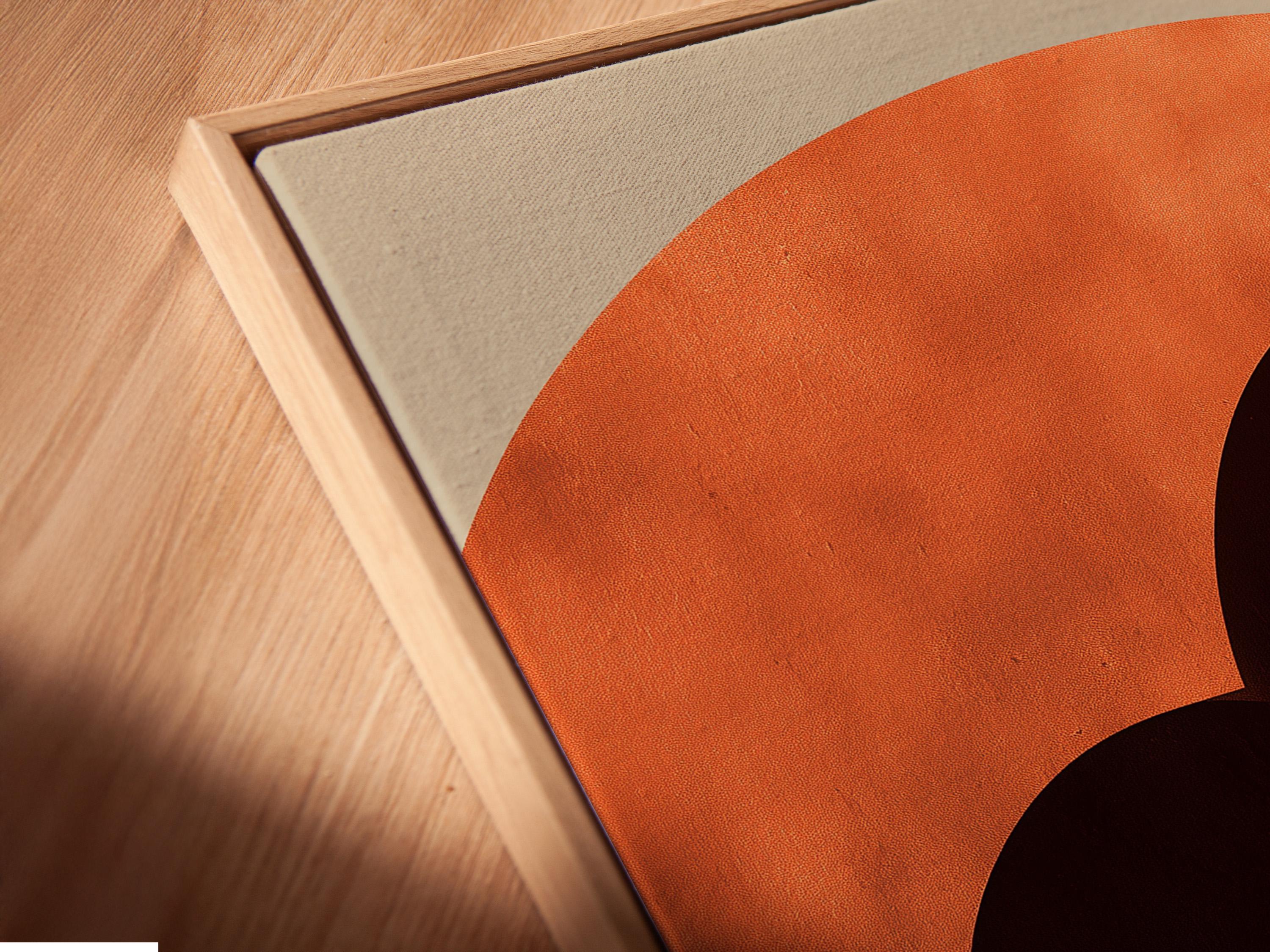Abstract geometric archway artwork with burnt orange curves and dark charcoal doorway shapes detail view