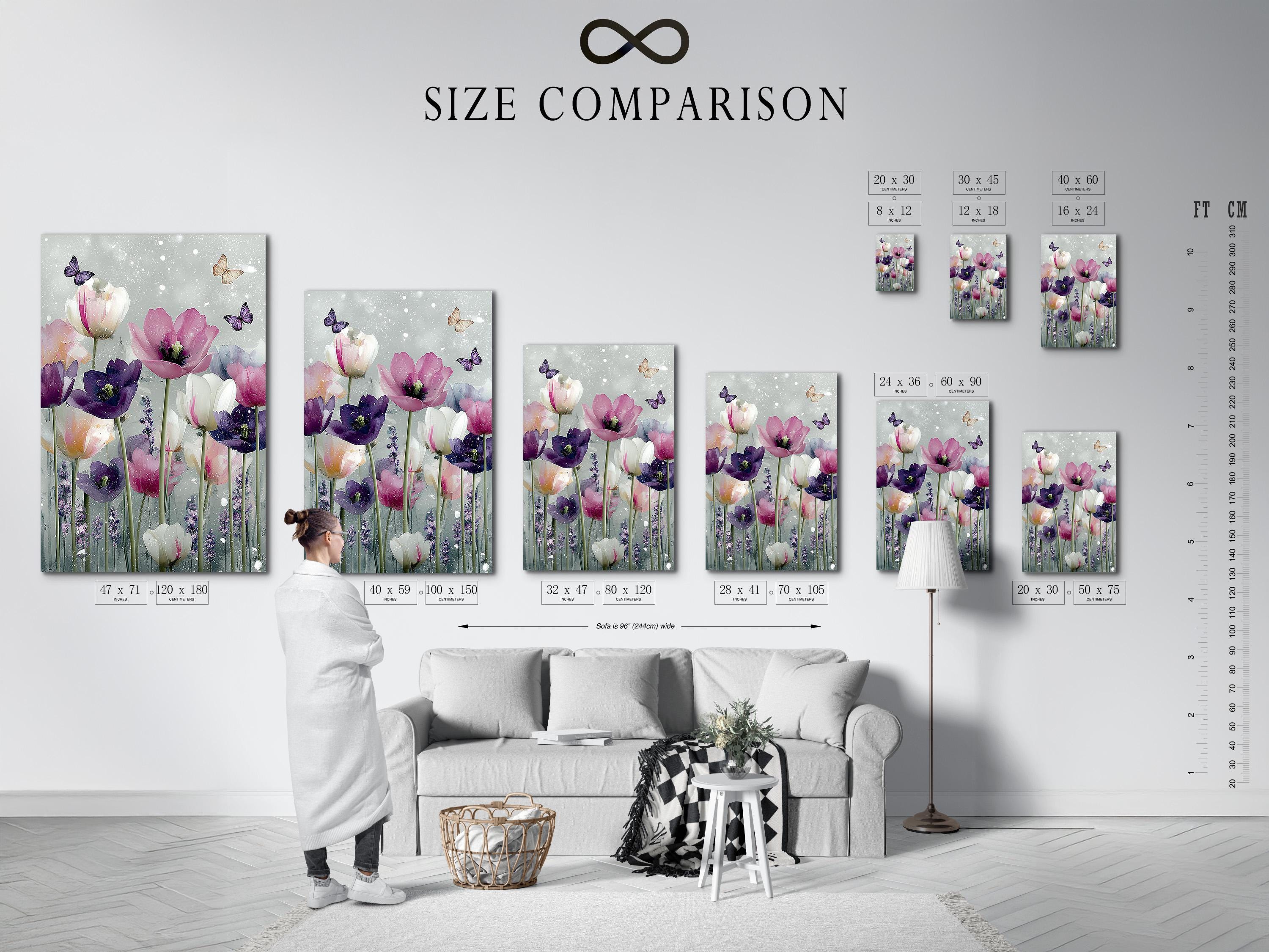 Tulip bouquet with butterflies in blush pink and purple on a pale speckled background detail view