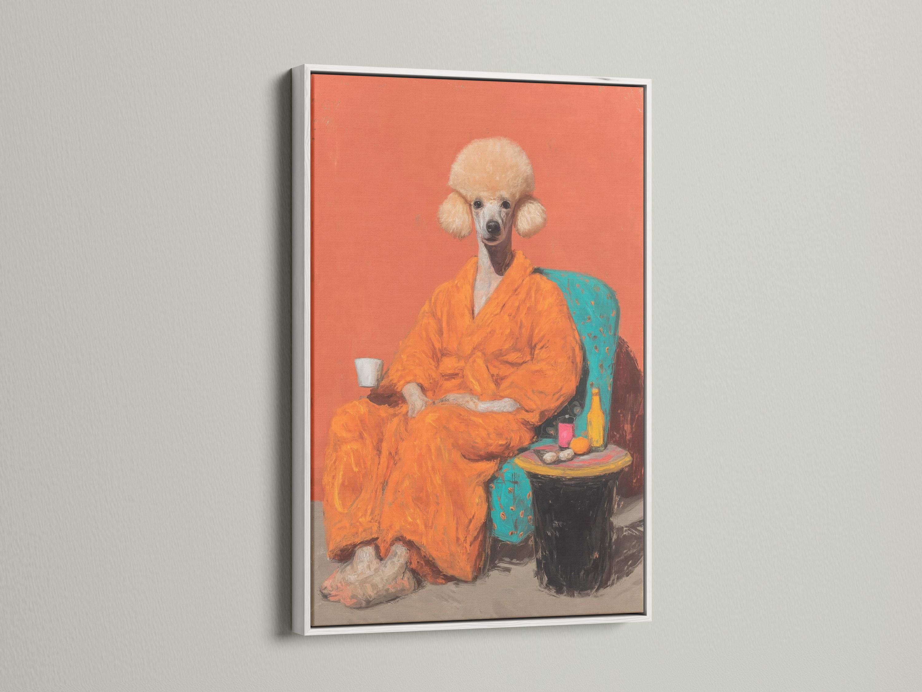 Framed poodle portrait artwork on a white background with smaller frame mockups beside it