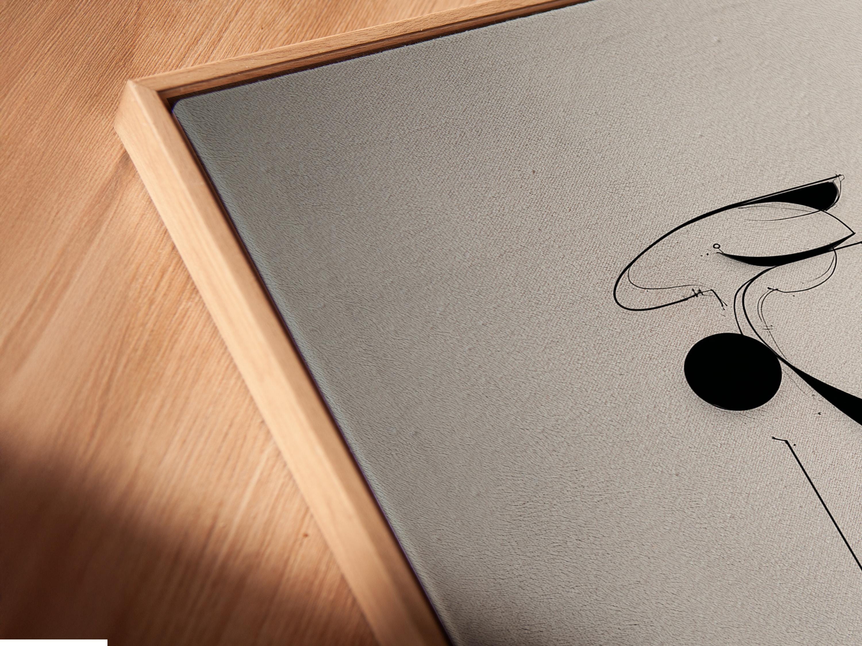 Minimalist black and white line-art woman face with red lips accent detail view