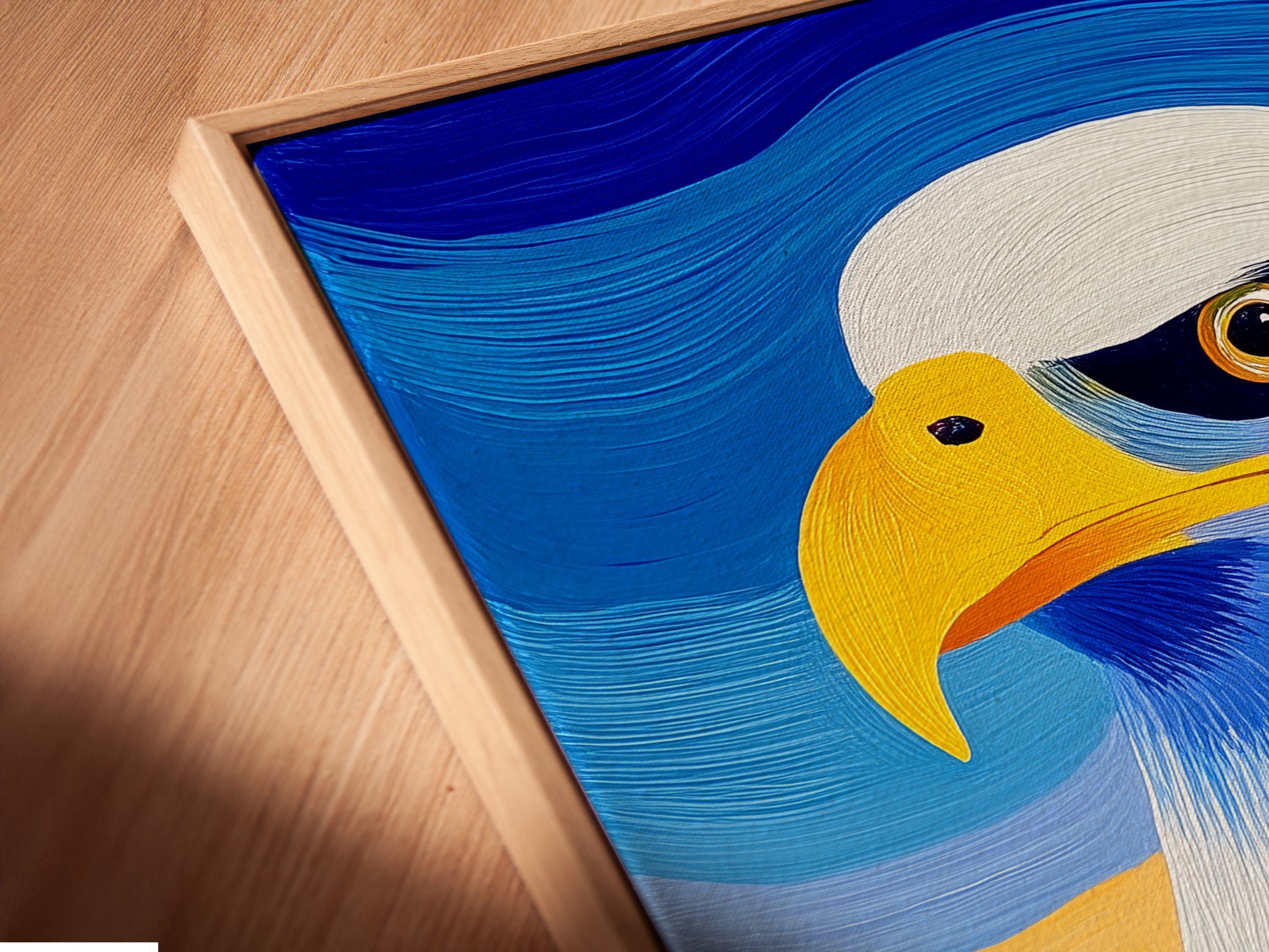 Room mockup showing framed bald eagle artwork on a wall