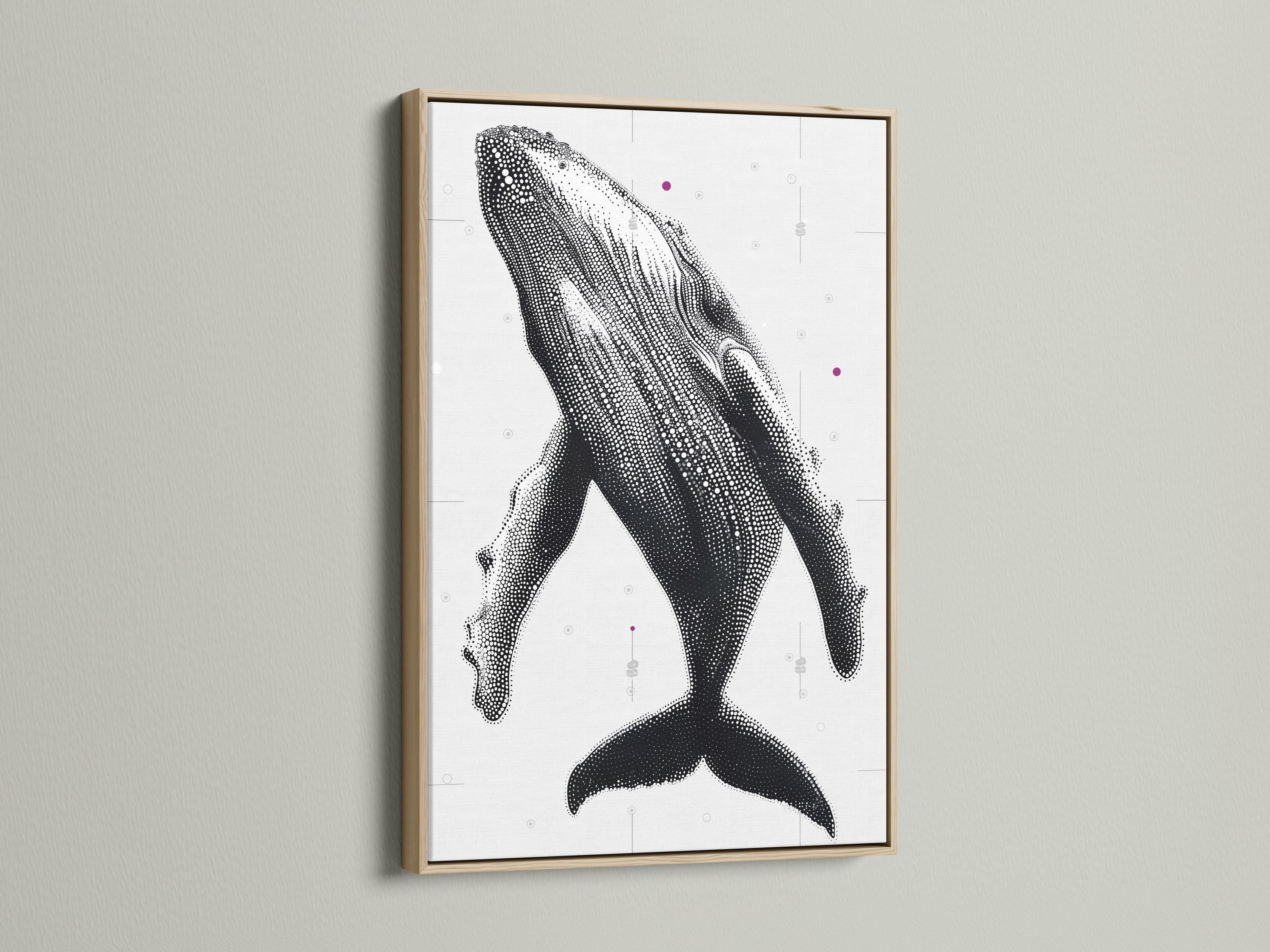 Humpback whale wall art mockup with dotted whale illustration in black and white