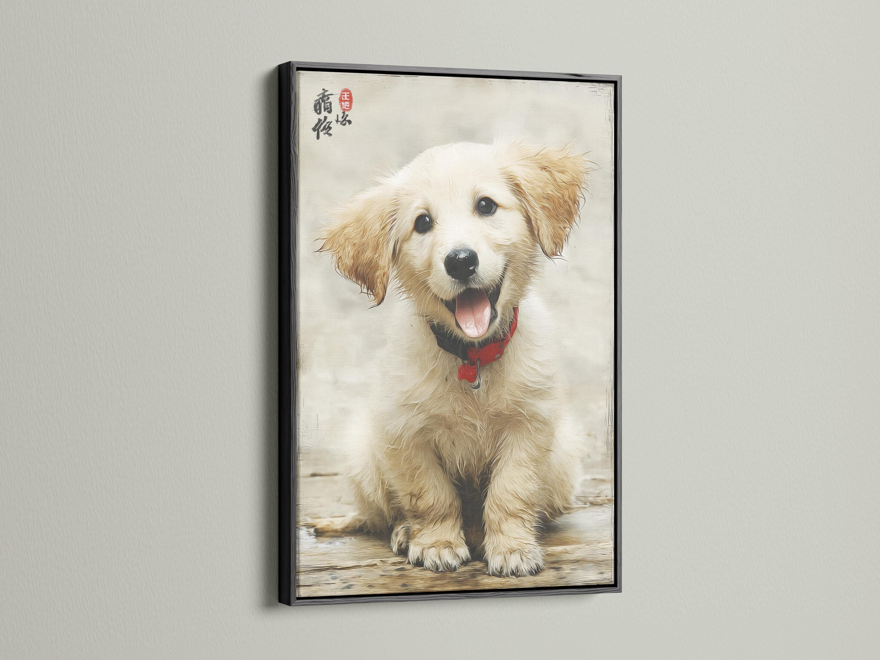 Golden retriever puppy portrait in cream and warm brown with a red bandana detail view