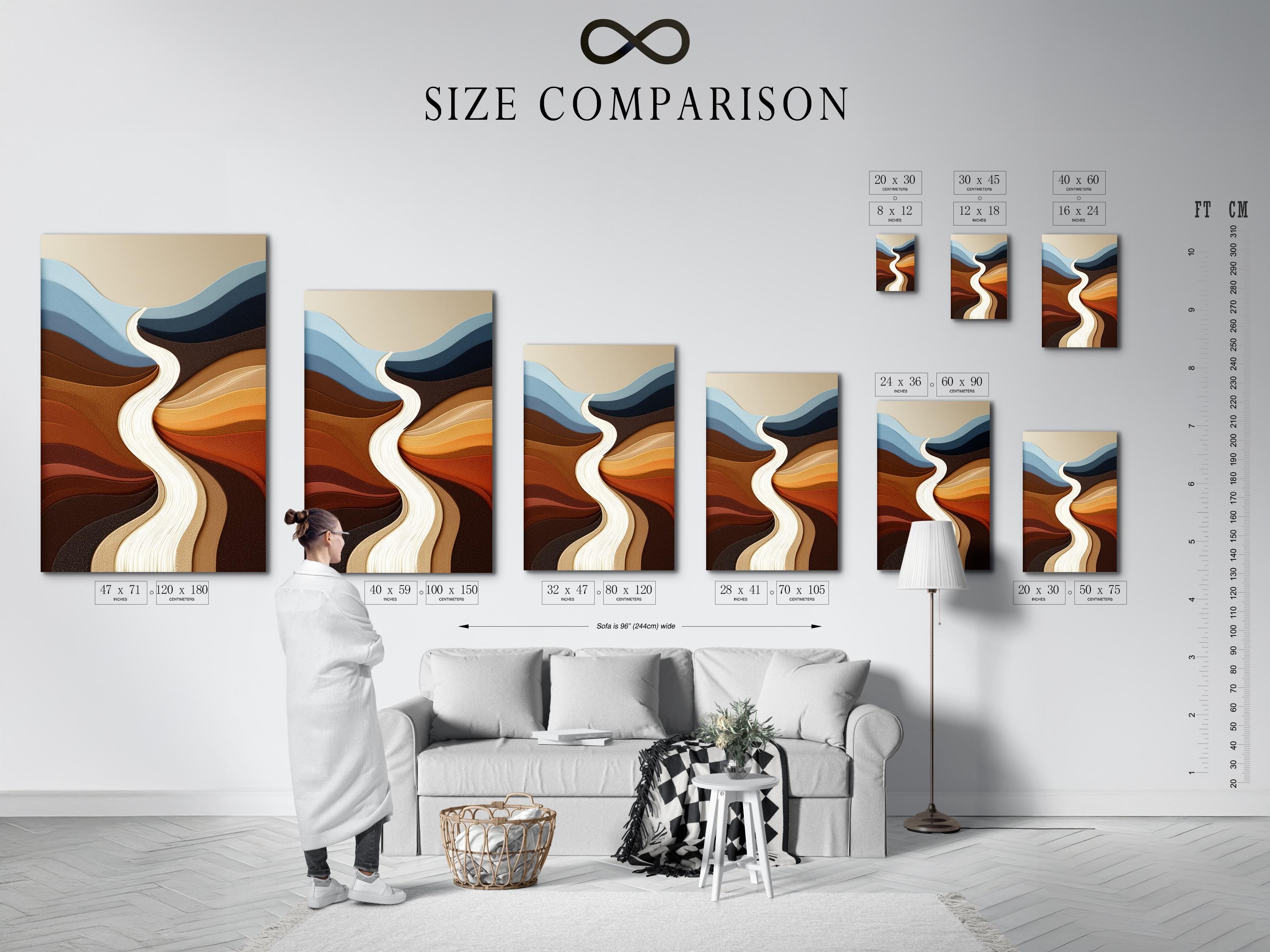 Abstract river-like flow with cream ribbon, blue-grey bands and warm brown terracotta curves detail view