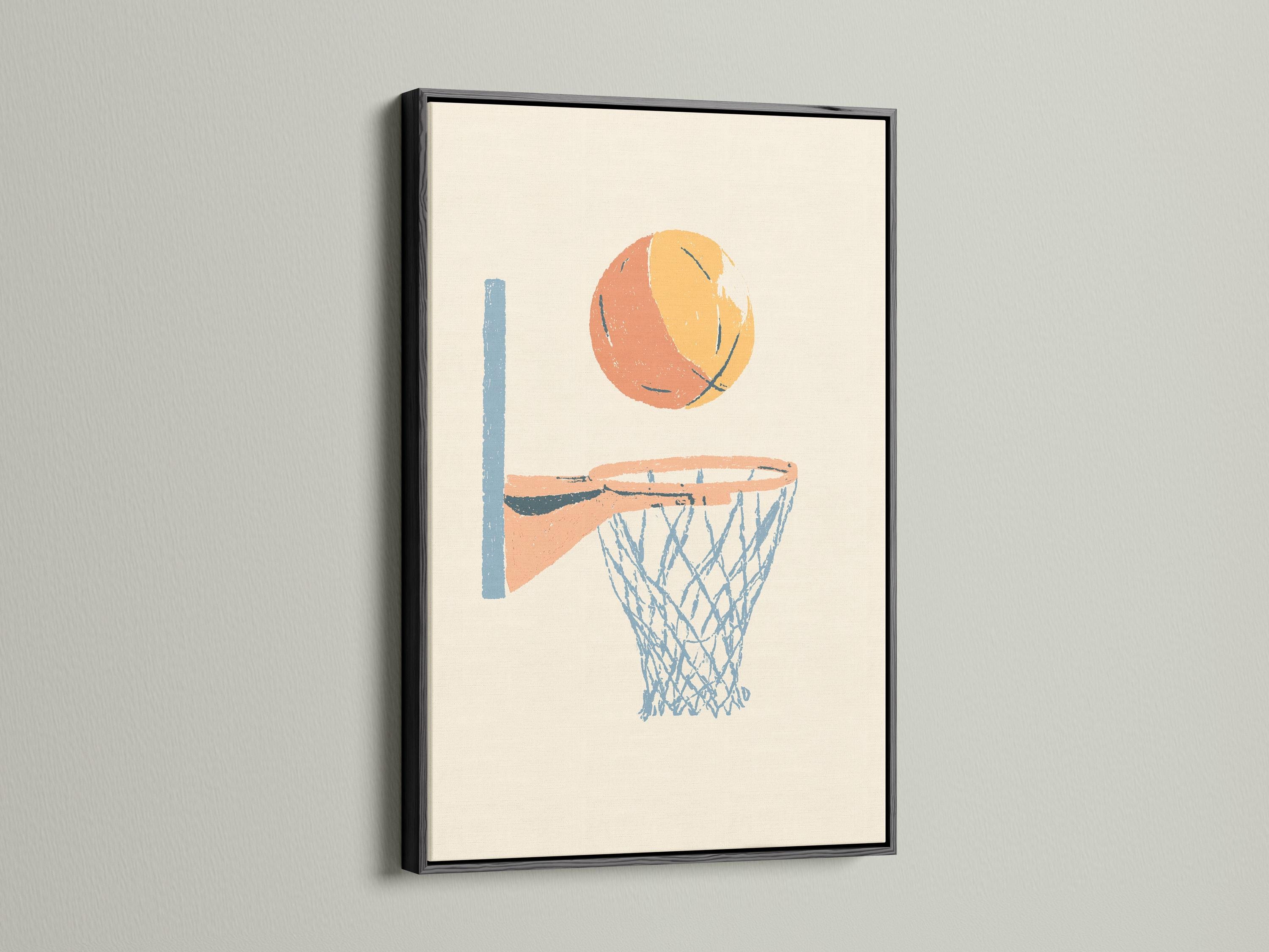 Room mockup showing a framed basketball hoop artwork on a wall
