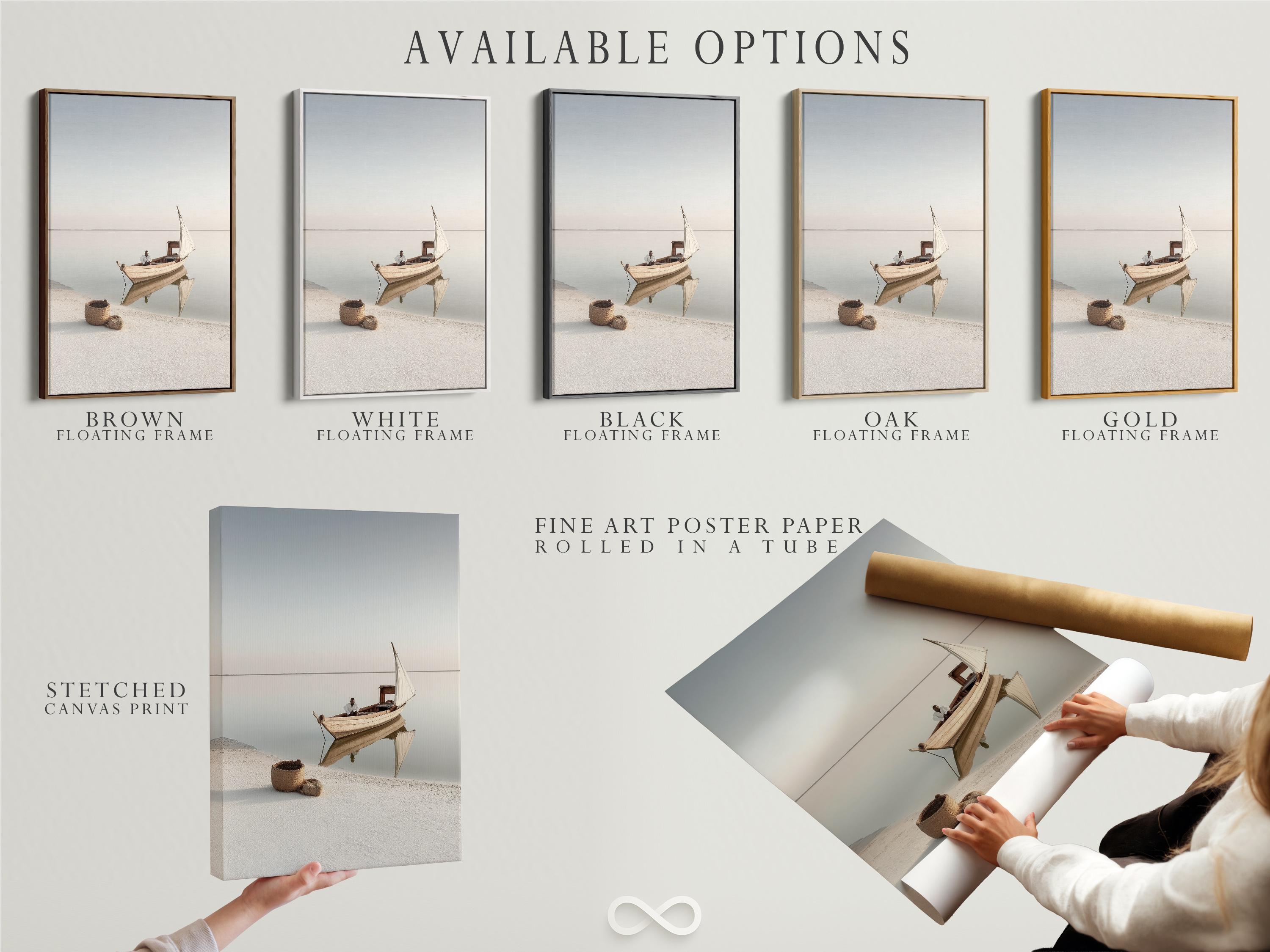 Neutral sailboat seascape with a pale sail on calm water and a hazy horizon detail view