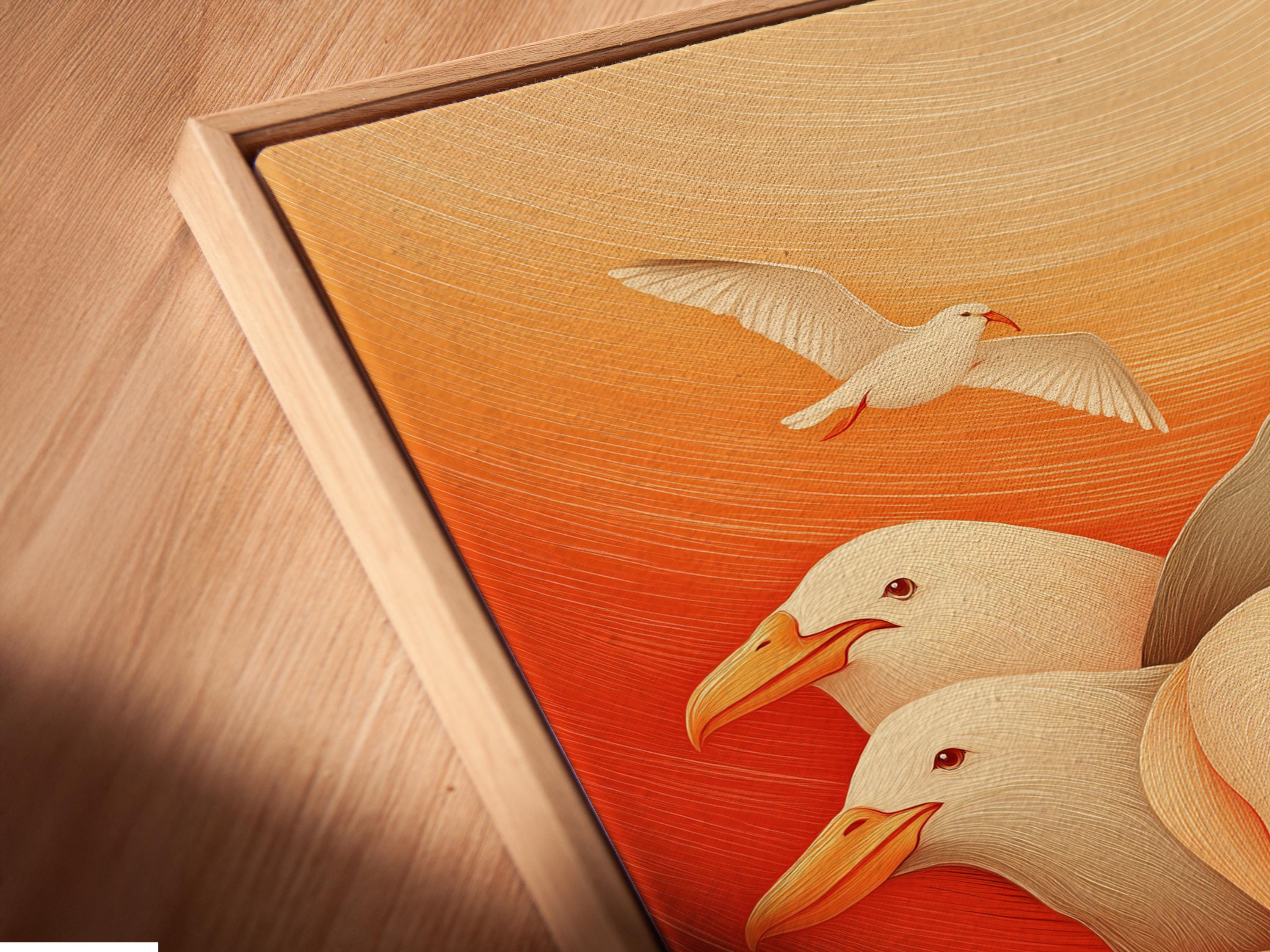 Elephant and bird wall art in a framed artwork mockup on a light background