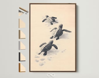 Sea Turtle Canvas Print - Baby Turtles Beach Wall Art, Coastal Nursery Decor for Bathroom Wall Art