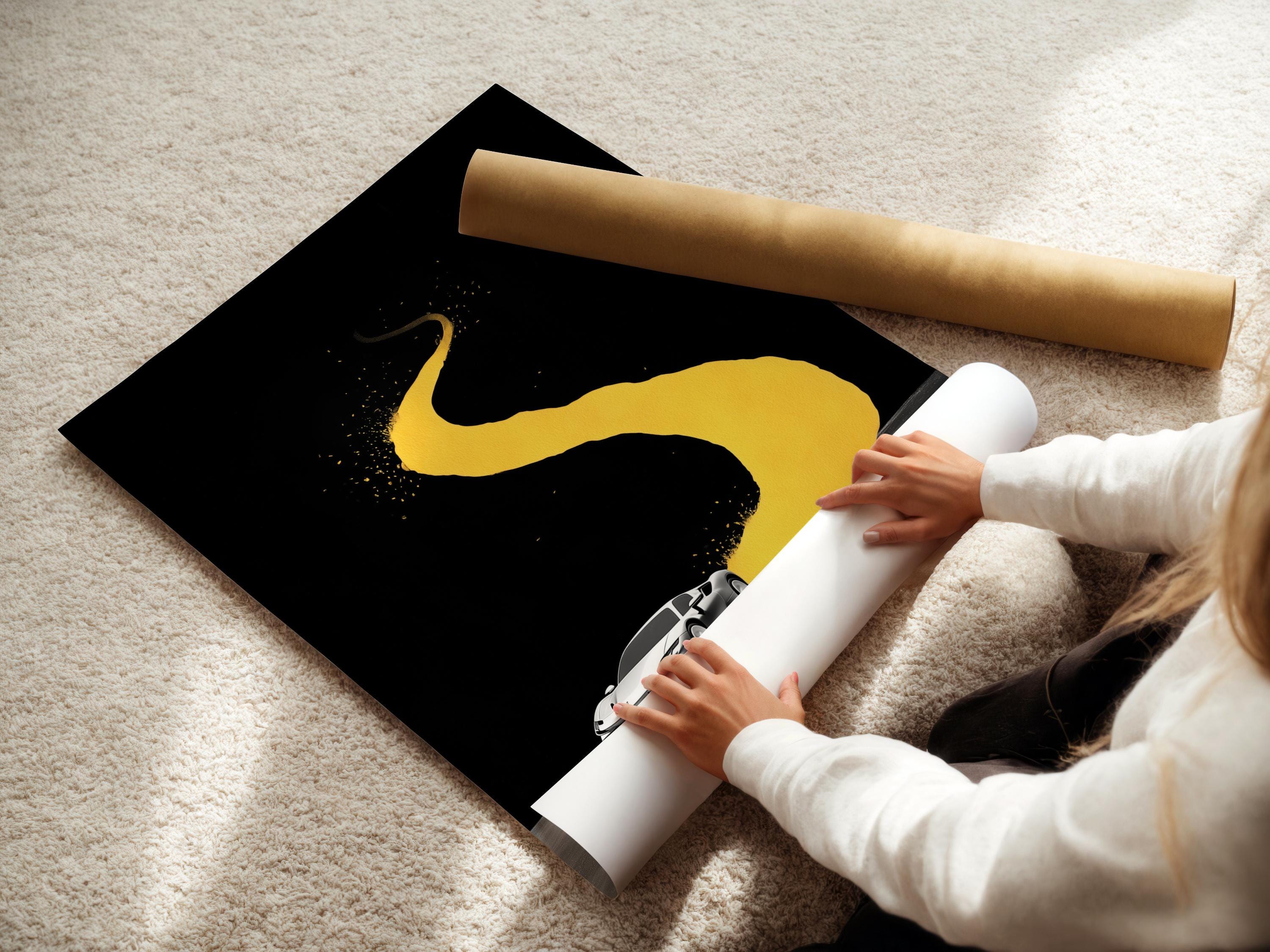 Stylised sports car on a dark road with a looping yellow track shape detail view