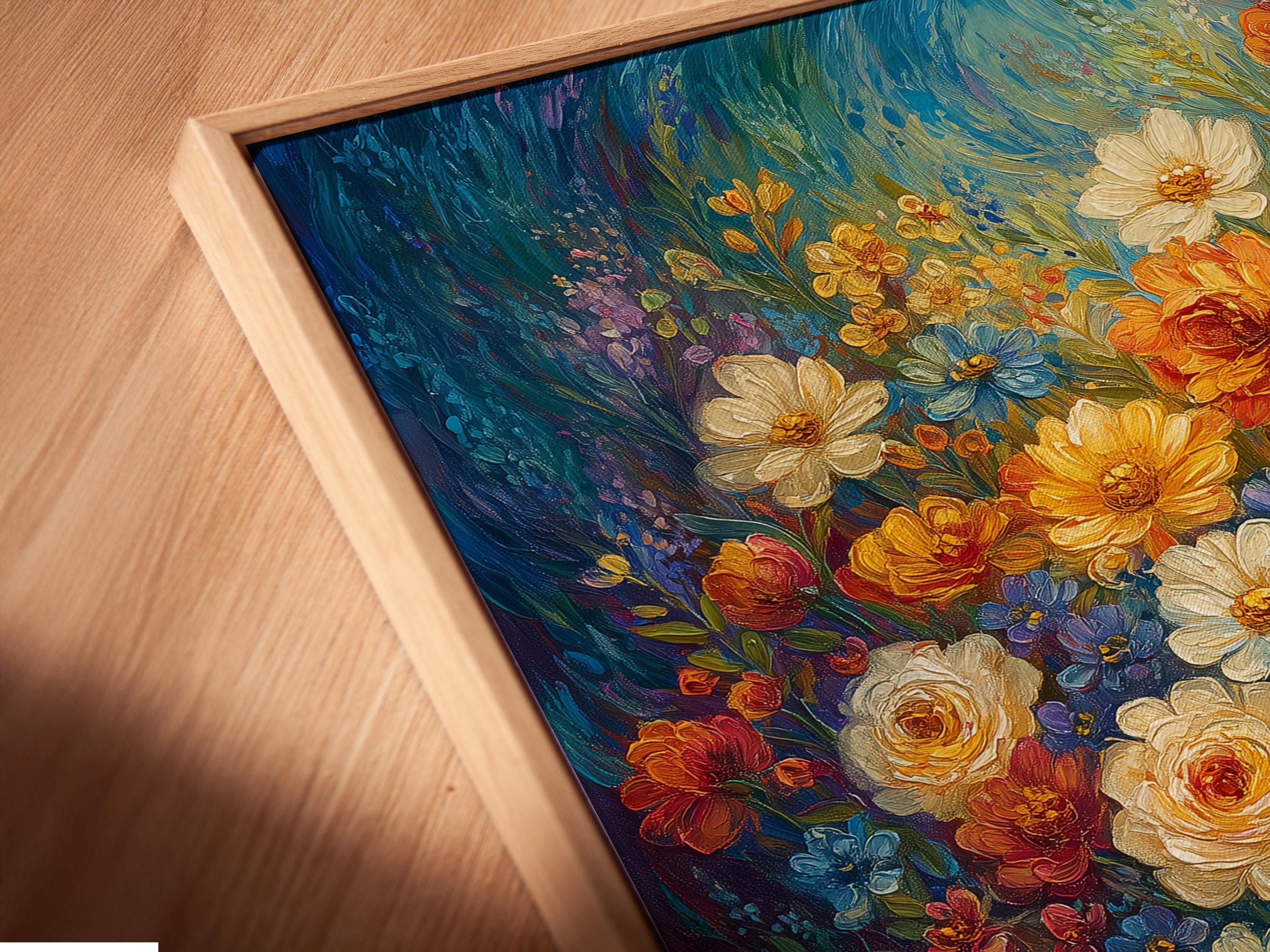Bathroom wall mockup showing floral bathtub wall art