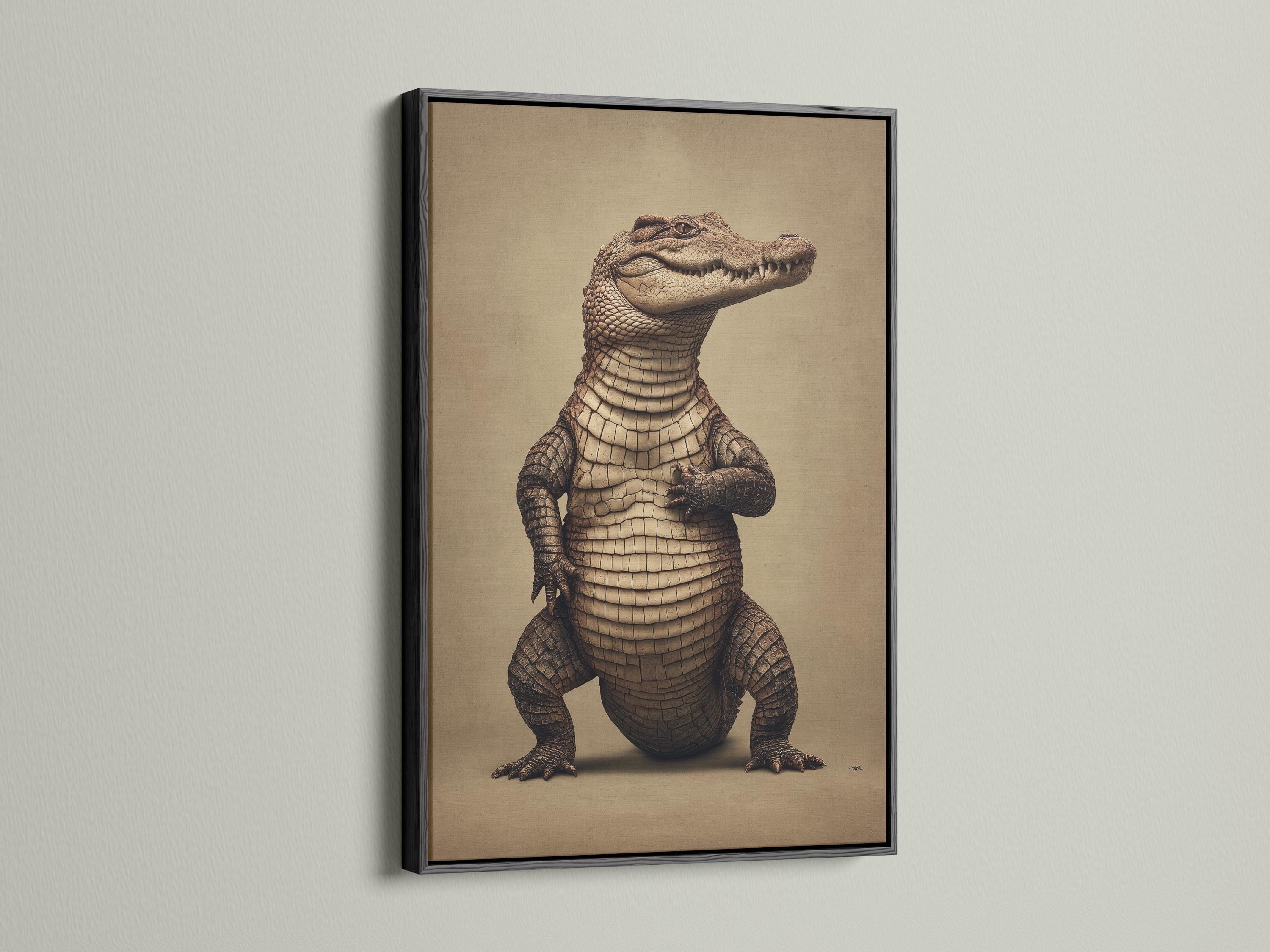 Sepia alligator portrait with detailed scales against a warm background detail view