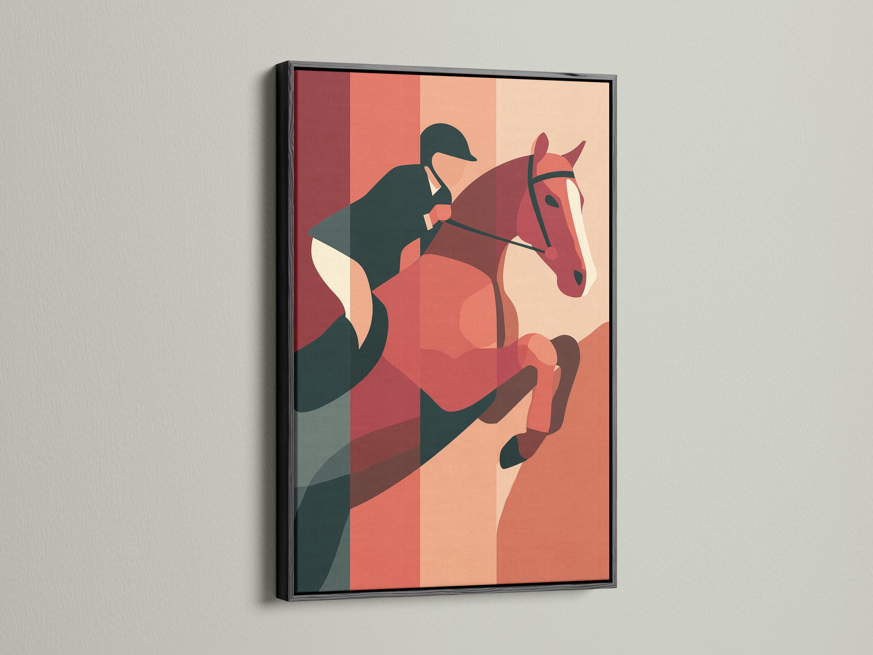 Geometric horse artwork with terracotta, pink and teal blocks detail view