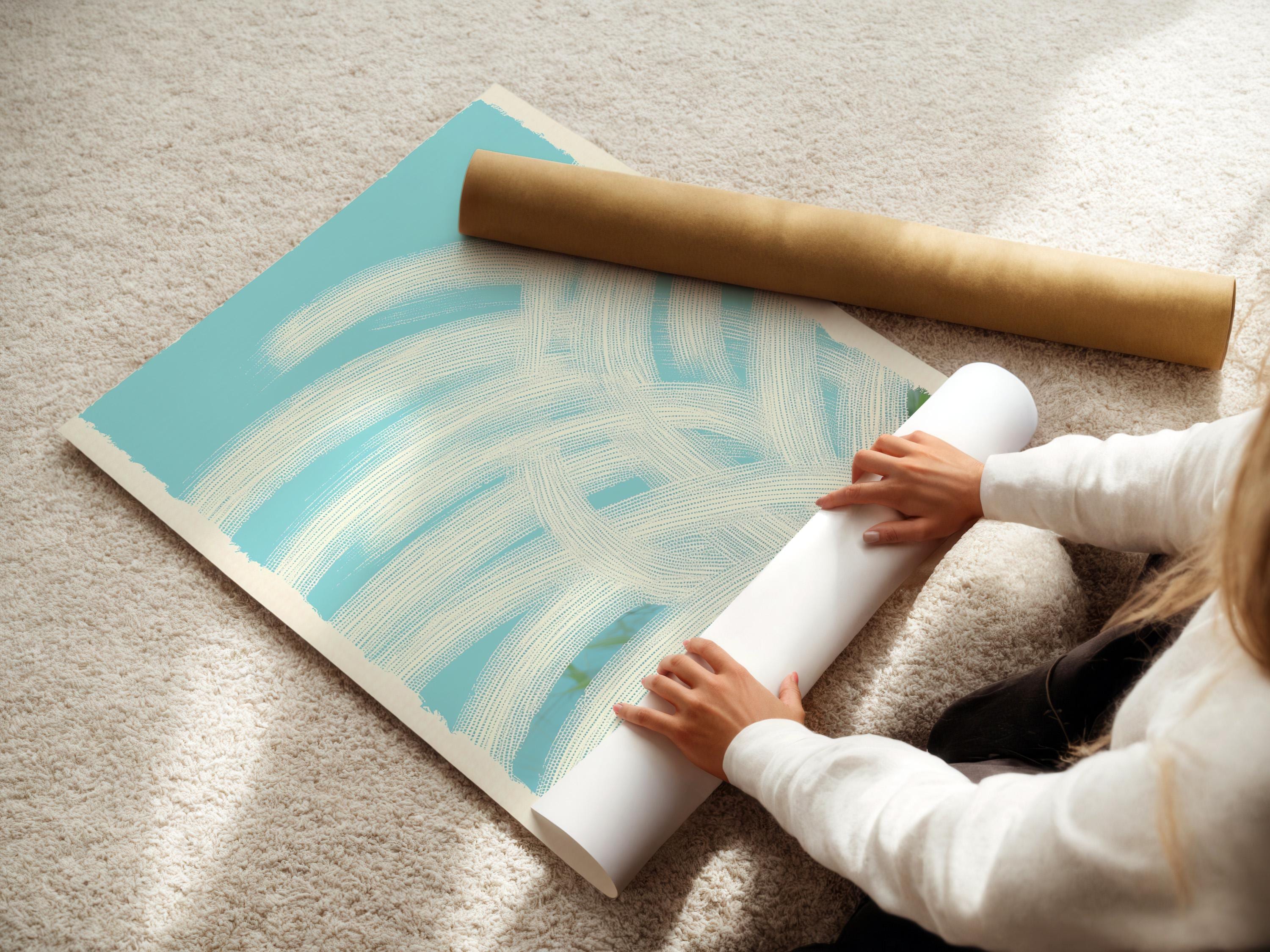 Sky blue abstract arches with dotted curved lines and layered white highlights detail view