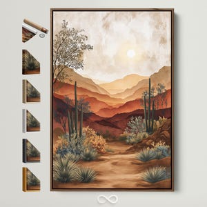 Desert Landscape Art Print - Southwestern Wall Decor, Neutral Earth Tones Canvas, Boho Living Room Art, Cactus Scenery Gift