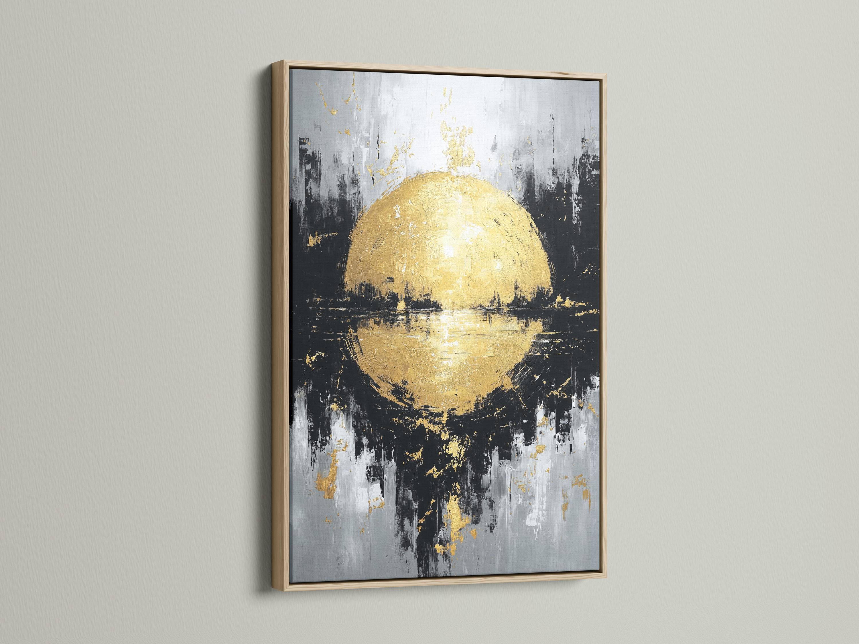 Gold sphere abstract wall art displayed in a framed mockup with surrounding layout options