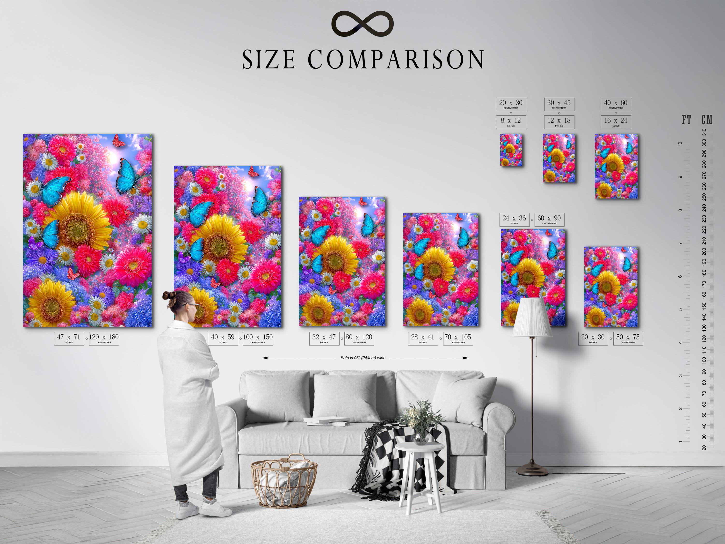 Framed butterfly and sunflower floral artwork mockup on a neutral background