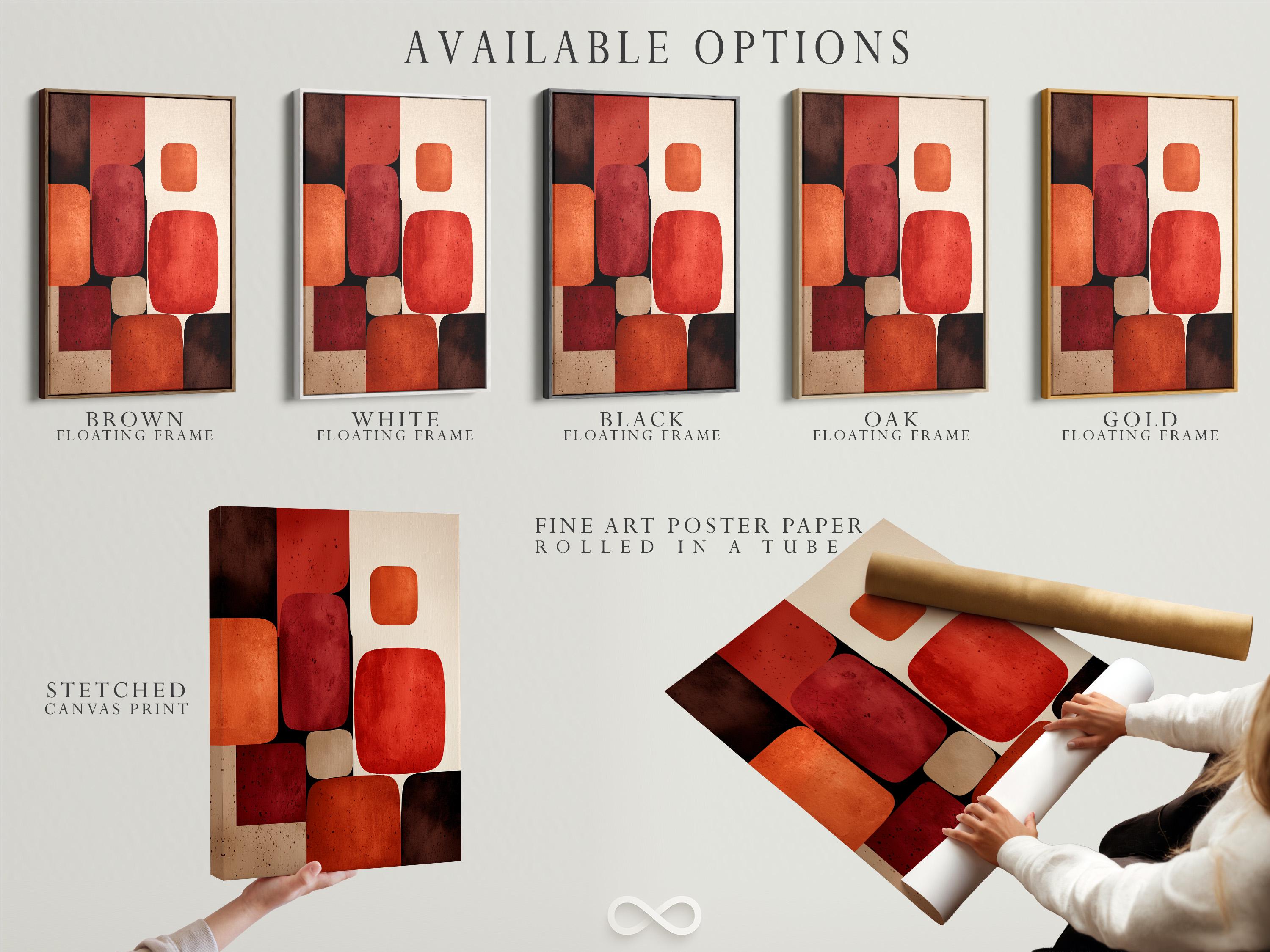 Abstract geometric artwork with rounded rectangles in burnt sienna, terracotta, deep red and cream detail view