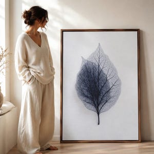 Leaf Skeleton Art Print - Minimalist Botanical Wall Decor, Black and White Nature Poster, Modern Home Decor, Neutral Living Room Art