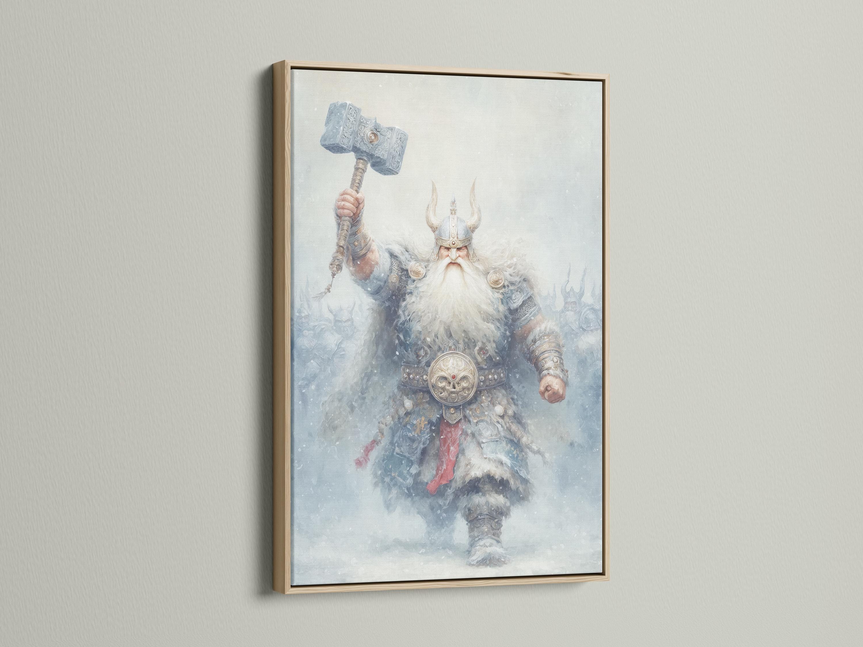Misty Norse-style warrior holding a raised hammer in blue-grey tones with muted red accents detail view