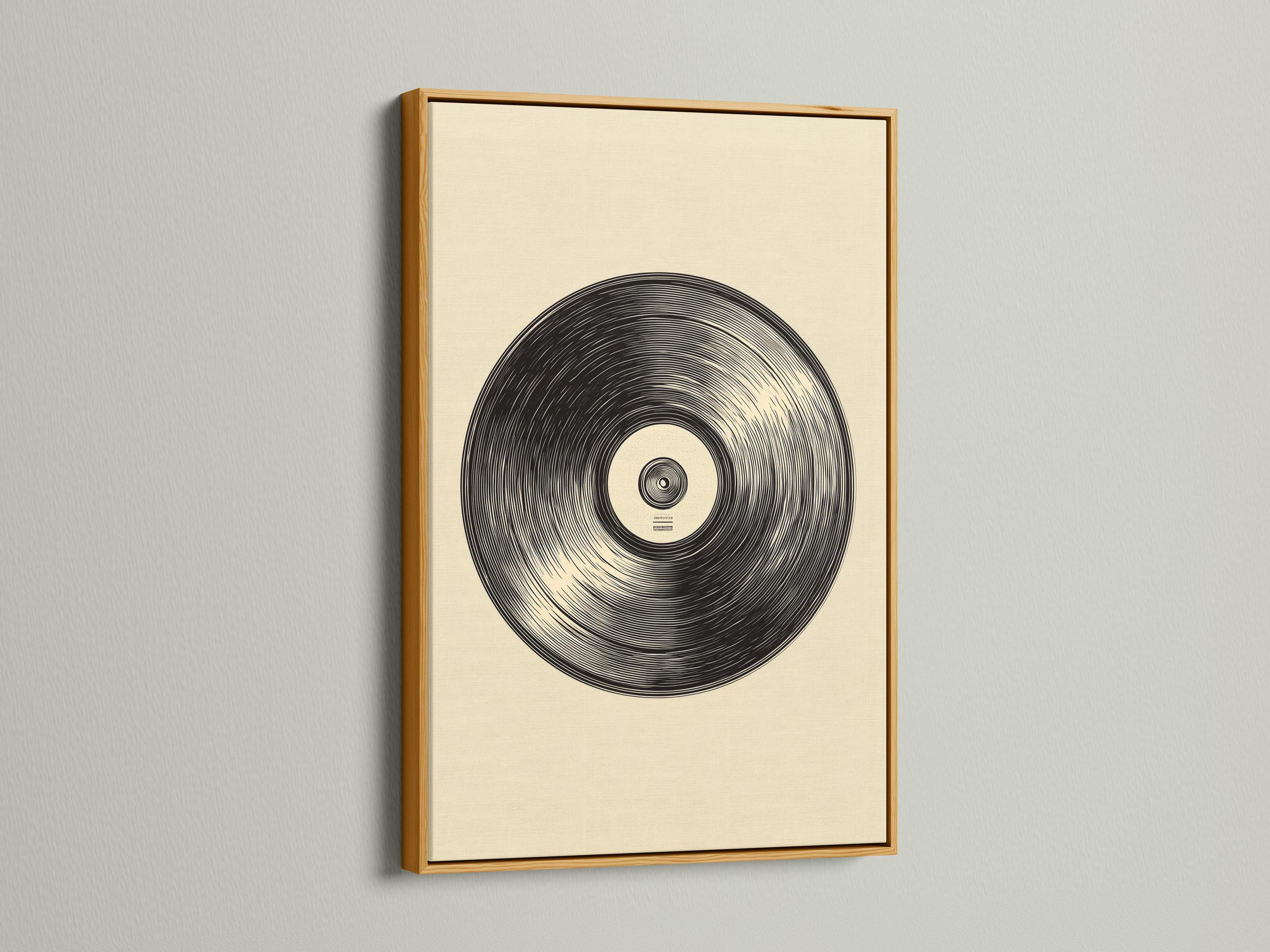Vinyl record illustration with black concentric grooves on a beige background detail view