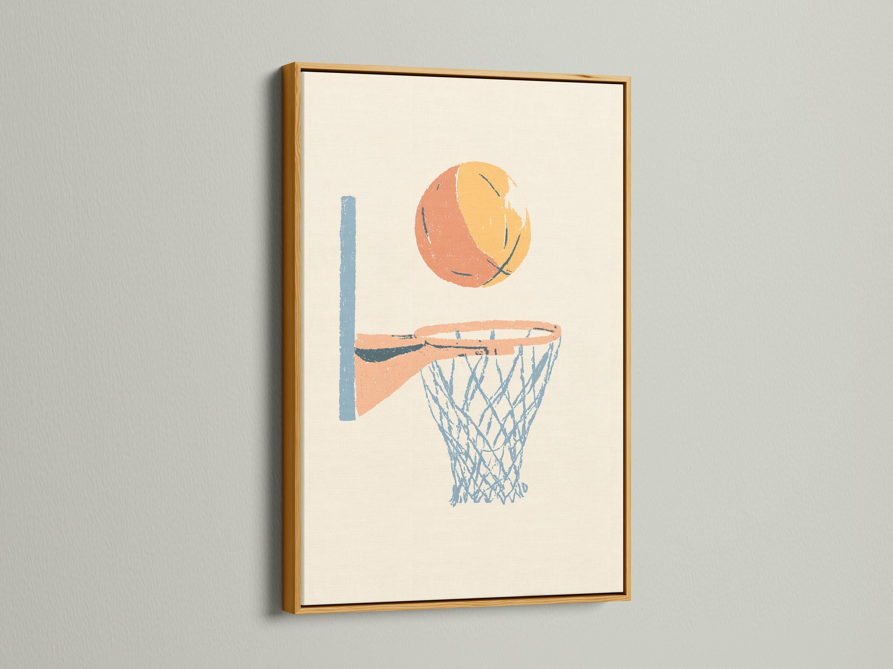Room mockup showing a framed basketball hoop artwork on a wall